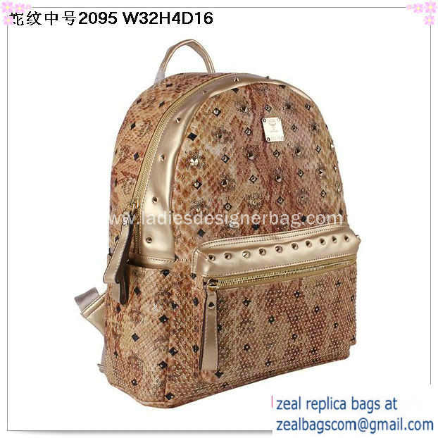 High Quality Replica Hot Sale MCM Armour Medium Backpack Snake Leather MC2095 Gold